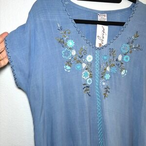 NWT Abrazo Blue Embroidered Floral Dress Lightweight Boho Summer Coverup Medium